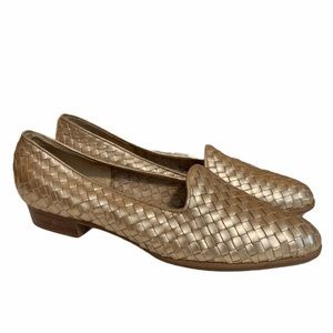 Vintage Selly Gold Woven Slip On Loafers Shoes